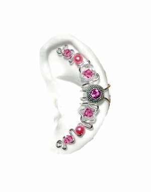 Maya - Silver Ear Cuff Wrap Jewelry with Pink Center Jewel
