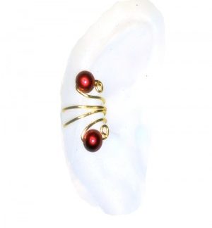 Red Drop - Gold or Silver Wire - Red Pearls Ear Cuff