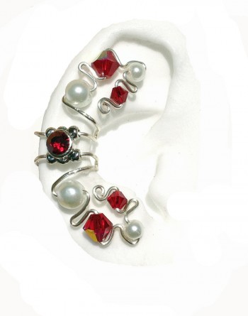 Ruby Red - Pierceless Ear Cuff Wrap with Center Jewel