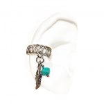 Hipster Bohemian Ear Cuff Tribal Gypsy Oxidized Feather Turquoise Bead Charm