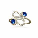 Curvy Design Toe Ring Blue Crystals