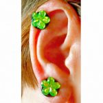 Green Flower Pressure Clipon Pair Ear