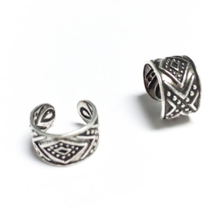 Diamond Design Silver Oxidized Ear Cuffs